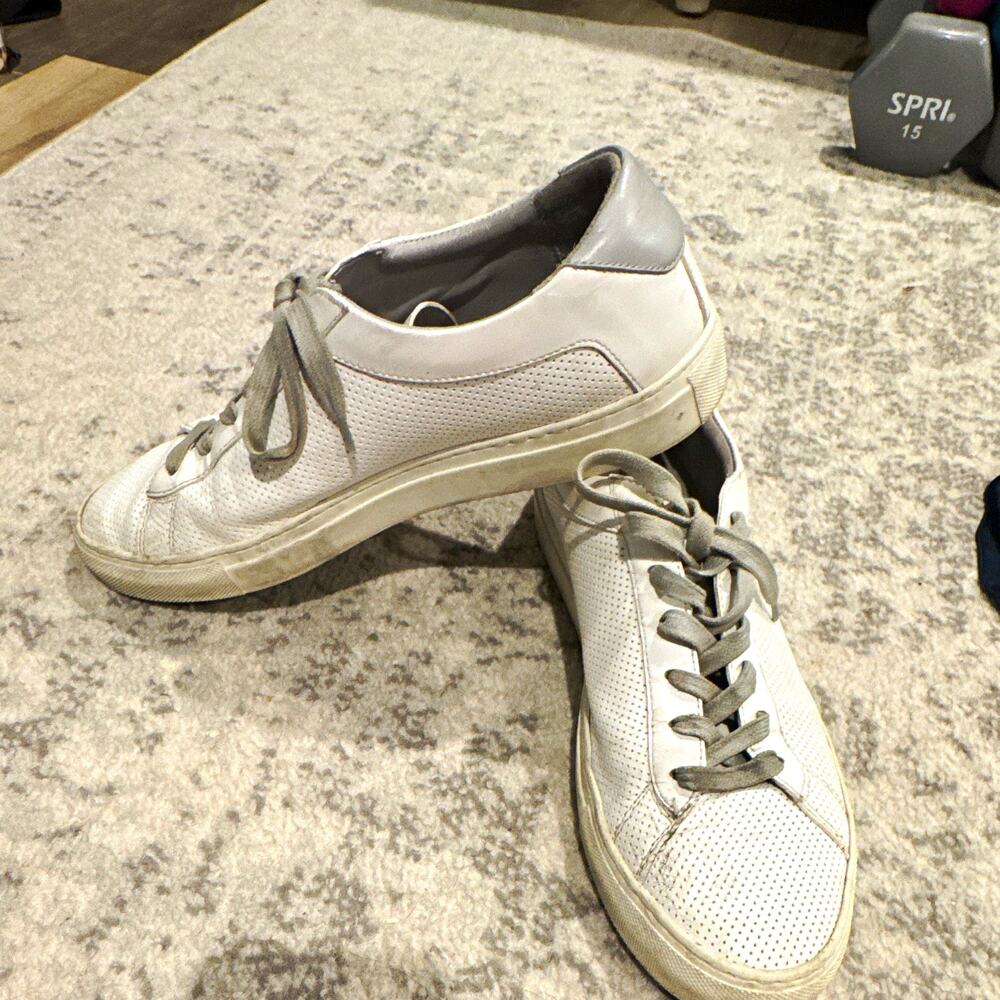 KOIO White & Gray Leather Lace-Up Low-Top Sneakers Mens size 43